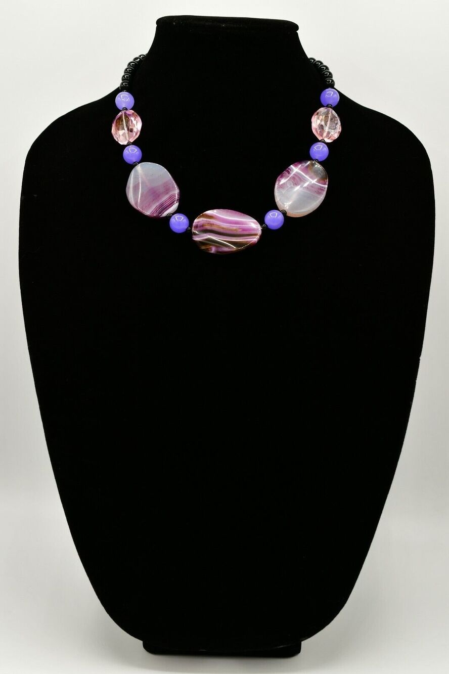 Alexander Kalifano Necklace Crystal Purple Black Pink Boho Chunky Beach Bin3